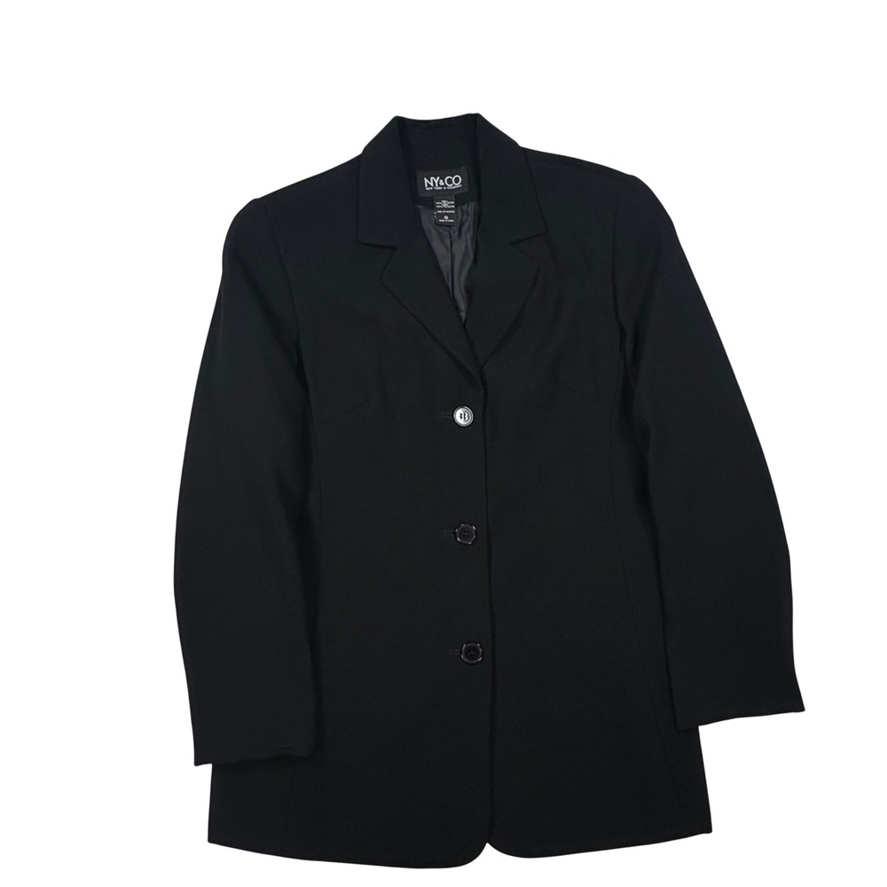 NY&CO New York & Company Black 3 Button Longline Blazer Jacket Size 8